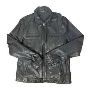 AllSaints Lark Leather Jacket Black Size XL